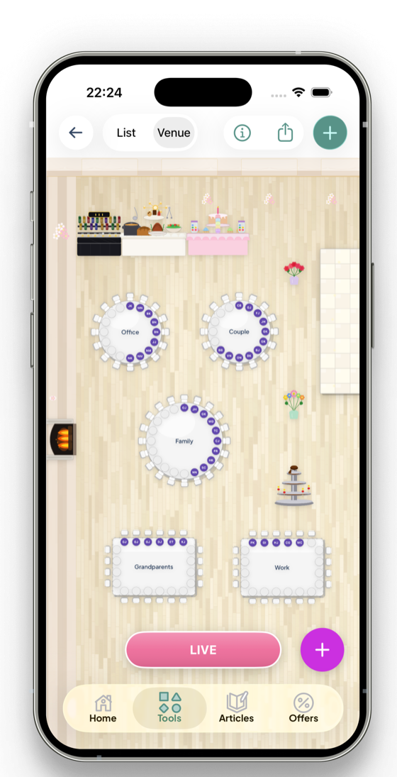 Wevowly venue planner with drag-and-drop table placement